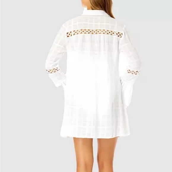 NWT Ibiza Anne ColeWomen's Button Up Bell Sleeve Crochet Trim Cover-Up Tunic - Picture 6 of 8